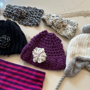 Assorted Girls Knit and Crochet Hats, Headbands, neck warmer